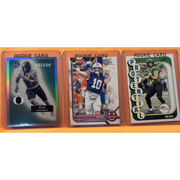 Bo Nix 3 Rookie Refractor Prospect 1st Card Lot Oregon Ducks Denver Broncos RC - Picture 1 of 5